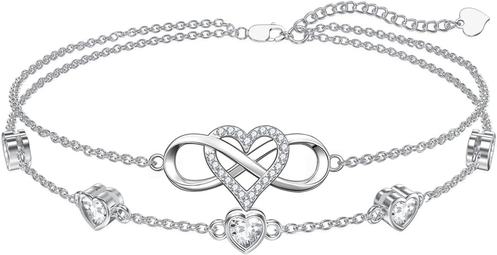 Dorunmo 925 Sterling Silver Infinity Heart Birthstone Anklet Bracelets for Women Best Mother's Day Birthday Jewelry for Wife Girlfriend Mom Her
