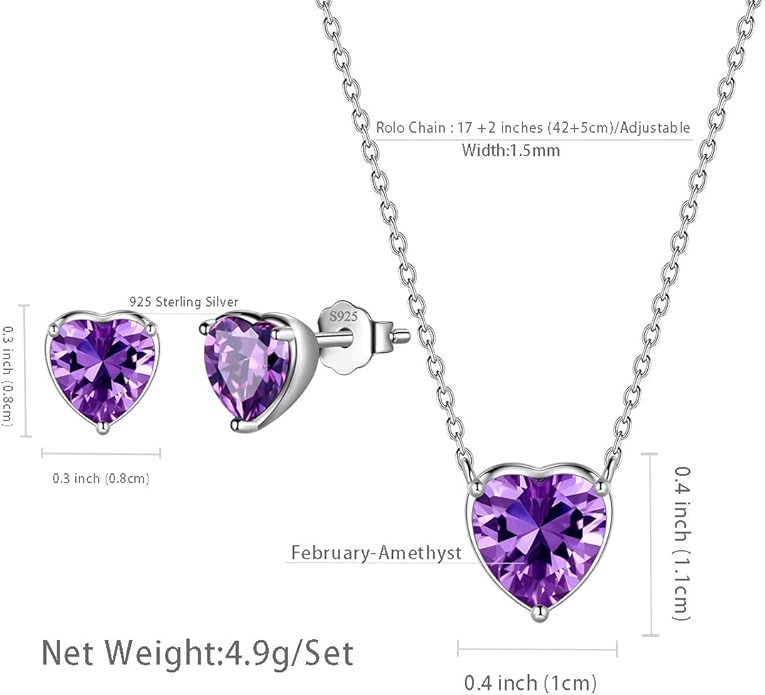 Aurora Tears Hearts Necklace Earrings Jewelry Sets - Women 925 Sterling Silver Birthstone Pendants Earrings Set Crystal Wedding Birthday Jewelry