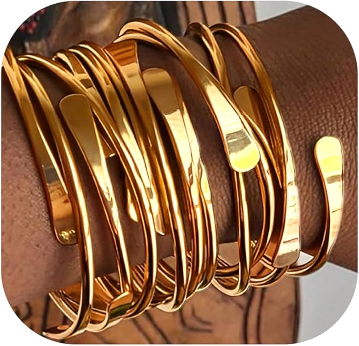 ÌF ME Gold Bangle Bracelets for Women, Indian Bangles Stackable Set, Multi Layer Textured 14K Gold Plated Chunky Bracelets Boho Jewelrys Set