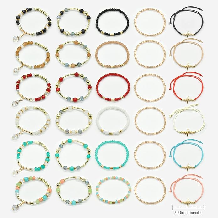 Bohemian Bracelet Sets for Women - 6 Sets Stackable Stretch Bracelets Multi-color Boho Jewelry for Women Hippie Bracelets Dainty Jewelry