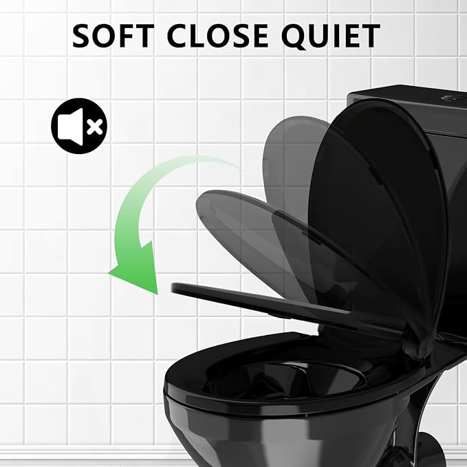 Black Round Toilet Seat, 16.5 x 14.1 Inch Premium PP Plastic Toilet Seat - Image 2