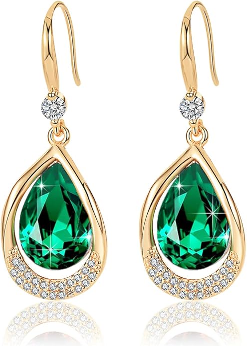 Austrian Crystal Halo Teardrop Hollow Drop Dangle Earrings for Women 14K Rose Gold Plated Hypoallergenic Jewelry Gifts