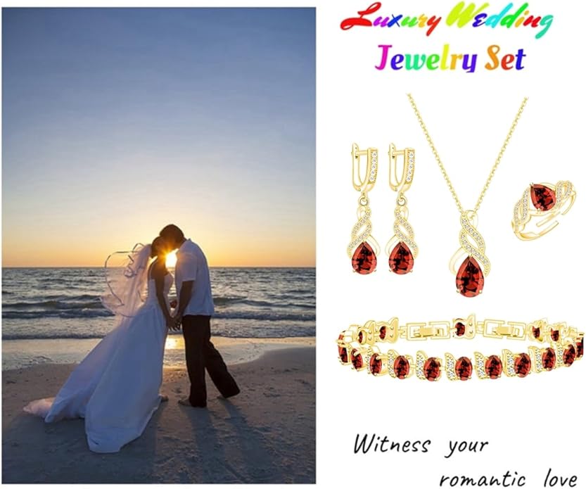 LMXXVJ Jewelry Set for Women,Teardrop Cubic Zirconia Necklace Earrings Adjustable Ring Bracelet Jewelry Set Formal Jewelry Gift
