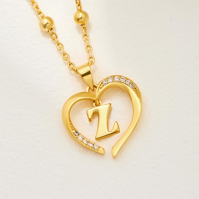 Cicy Bell Womens Heart Initial Necklace for Women 18k Gold Plated Shell Personalized Letter Pendant Necklace 17.7'' with 2'' Extender