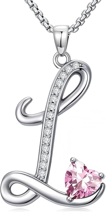 Valentines Day Gifts for Women Alphabet A to Z Initial Birthstone Pendant Necklaces for Women - 18k White Gold Plated Personalized Name Jewelry Valentine Mothers Day Birthday Gifts for Women Her Girlfriend