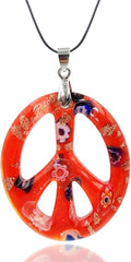 BESHEEK Murano Inspired Peace Sign Blown Glass Lampwork Art Pendant Necklace for Women Handcrafted Artisan Hypoallergenic Italian Style Jewelry