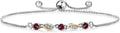 Gem Stone King 3-Stone Adjustable Bracelet for Women | 925 Silver and 10K Yellow Gold | Gemstone Birthstone and Lab Grown Diamond | Round 3MM | Two-Tone Adjustable Tennis Bracelet Up to 9 Inch