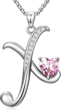 Valentines Day Gifts for Women Alphabet A to Z Initial Birthstone Pendant Necklaces for Women - 18k White Gold Plated Personalized Name Jewelry Valentine Mothers Day Birthday Gifts for Women Her Girlfriend
