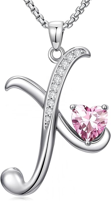 Valentines Day Gifts for Women Alphabet A to Z Initial Birthstone Pendant Necklaces for Women - 18k White Gold Plated Personalized Name Jewelry Valentine Mothers Day Birthday Gifts for Women Her Girlfriend