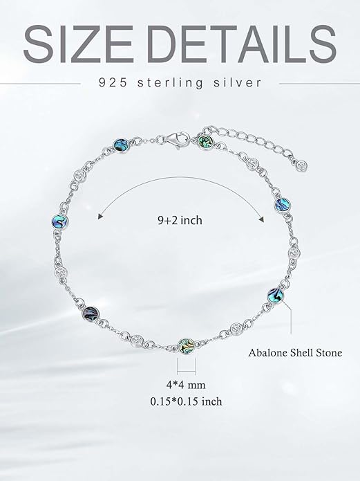 Anklet Bracelet for Women 925 Sterling Silver Natural Stone Chain Ankle Bracelet Beach Summer Fine Jewelry Valentines Day Birthday Gifts for Her Mom Wife