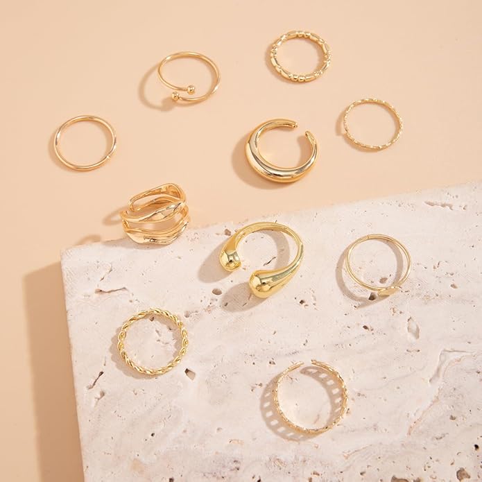 MIFYNN Chunky Gold Rings for Women Gold Silver Adjustable Thick Ring Fashion Statement Ring Open Dome Ring Chunky Silver Rings Geometric Curved Minimalist Simple Rings