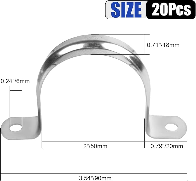 20Pcs 2 Inch Stainless Steel Conduit Clamps, 2 Hole Strap U Bracket Rigid Pipe - Image 3