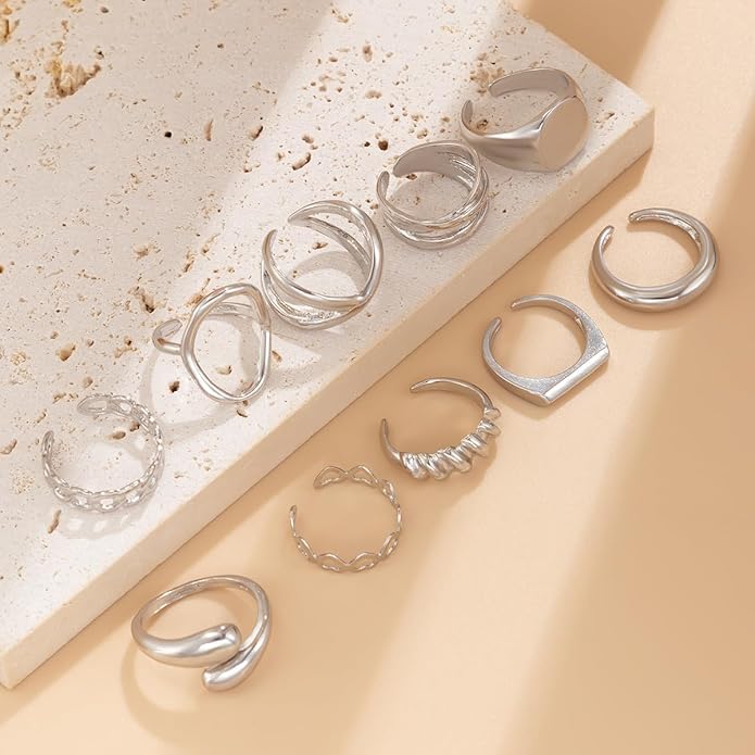 Sora Tuki Rings for Women Chunky Rings Set Adjustable Stackable Ring for Women Bold Thick Statement Ring Trendy Chunky Jewelry