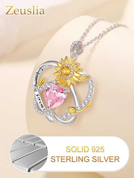 Valentine's Day Gifts for Wife 925 Sterling Silver Double Birthstone Pendant Necklaces I Love You for Always and Forever Necklace Anniversary Birthday Gifts for Wife Girlfriend Mom Her