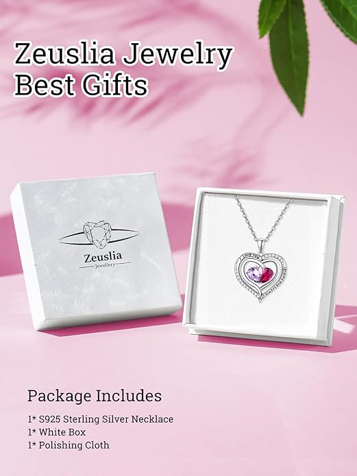 Valentine's Day Gifts for Wife 925 Sterling Silver Double Birthstone Pendant Necklaces I Love You for Always and Forever Necklace Anniversary Birthday Gifts for Wife Girlfriend Mom Her