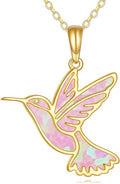 GEHN Hummingbird Necklace 14K Solid Gold Opal Hummingbird Pendant Necklace Hummingbird Jewelry Bird Gifts for Women Lover