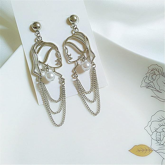 Unique Abstract Face Art Long Drop Dangle Earrings Dainty Hollow Gold Vintage Face Geometric Dangle Earrings Statement Jewelry for Women Girls