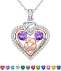 Iefil Valentines Day Gifts for Her - 925 Sterling Silver Double Heart Birthstone Necklace for Women, Anniversary Birthday Gifts for Wife I Love You Gift Couple Sitting Hugging Each Other Jewelry Gift