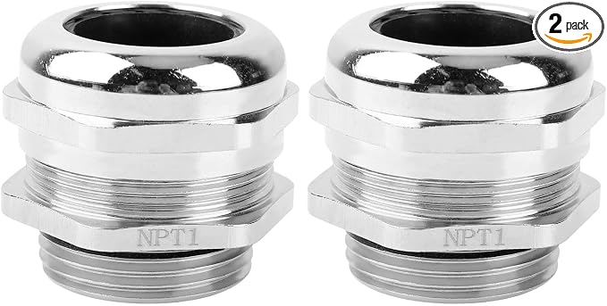 2 Pcs 1" NPT Nickel-Plated Copper Cable Gland | IP68 Waterproof, Metal Strain by Unknown