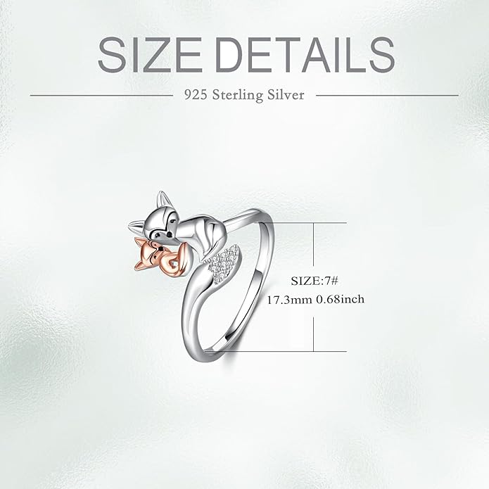 POPLYKE Frog/Wolf/Dragonfly/Hummingbird/Fox/Elephant/Panda/Red Panda/Angel Wings Rings for Women Men 925 Sterling Silver Anxiety Rings Open Rings Jewelry