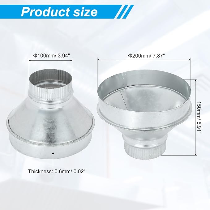 PATIKIL 8 Inch to 4 Inch Duct Reducer, Galvanized Steel Round Air Duct Reducer - Image 2