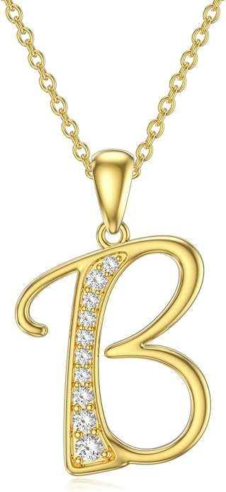 14k Gold Initial Necklace for Women, Solid Gold Moissanite Letter Pendant Necklaces Jewelry for Her Birthday Valentines Day Gifts for Mom Wife Christmas Gifts for Girlfriend Sister