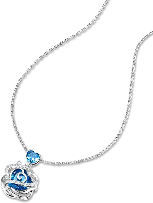 FANCIME Thornless Pulse Heart Birthstone Necklace for Women Sterling Silver Rose Pendant Fine Jewelry Gemstone Birthday Valentines Day Gifts for Wife Her