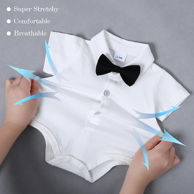 DISAUR Baby Boy Clothes Toddler Boy Outfits 4PCS Gentleman Dress Romper/Vest/Pants/Bow Tie Cotton Suit Sets