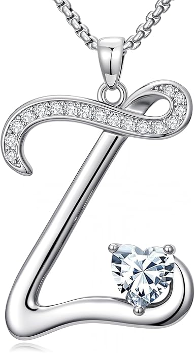 Valentines Day Gifts for Women Alphabet A to Z Initial Birthstone Pendant Necklaces for Women - 18k White Gold Plated Personalized Name Jewelry Valentine Mothers Day Birthday Gifts for Women Her Girlfriend