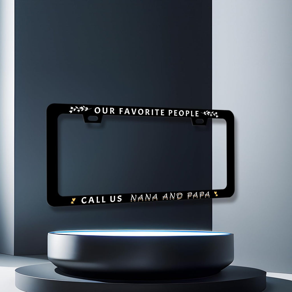 Our Favorite People Call Us Nana and Papa License Plate Frame Funny Text License Plate Frames Auto Accessory for Car Decorative Stainless Steel License Plate Holder with Screws 12.2" x 6.2"