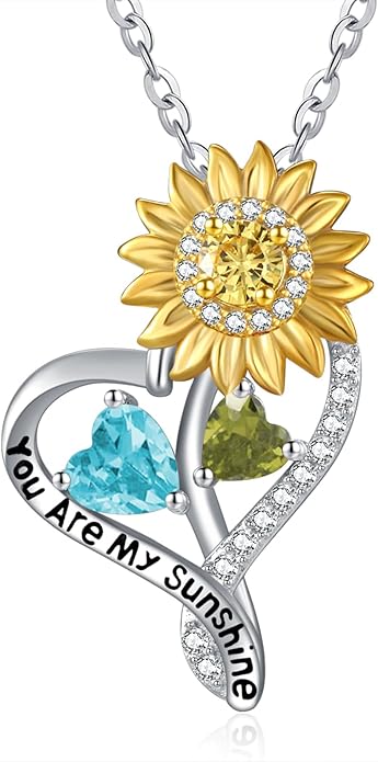 Valentine's Day Gifts for Wife 925 Sterling Silver Double Birthstone Pendant Necklaces I Love You for Always and Forever Necklace Anniversary Birthday Gifts for Wife Girlfriend Mom Her