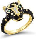 Santuzza Panther Ring 925 Sterling Silver Leopard Rings Cubic Zirconia Green Spinel Jaguar Jewelry