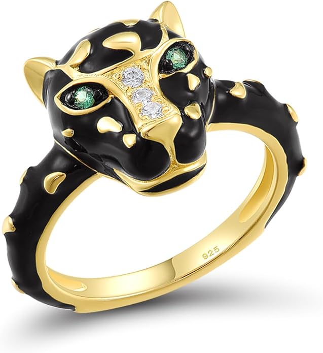 Santuzza Panther Ring 925 Sterling Silver Leopard Rings Cubic Zirconia Green Spinel Jaguar Jewelry