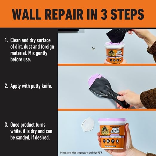 Gorilla High Performance Wall Repair, 32 oz Tub, Dries White | Spackling and - Image 6