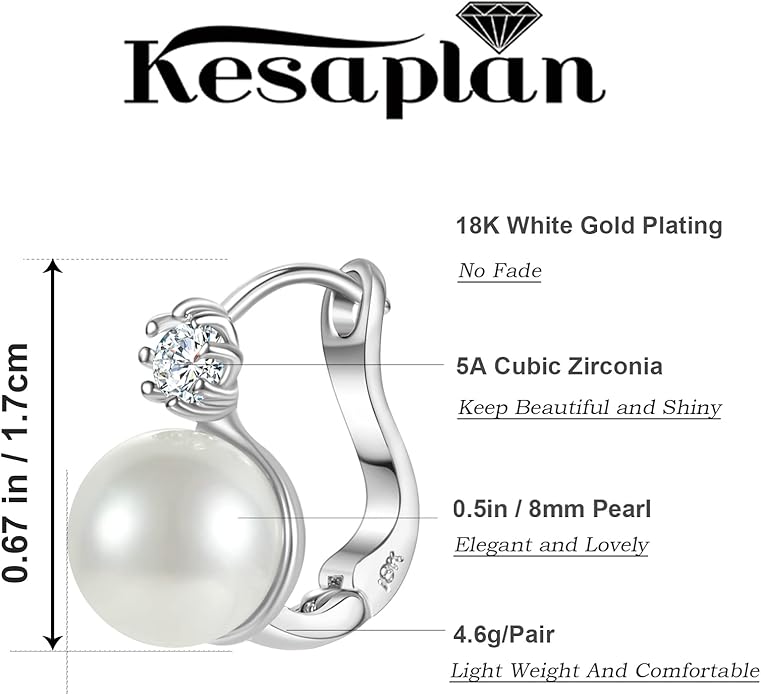 Pearl Earrings for Women 14K Gold Plated Hypoallergenic Pearl Earrings 5A Cubic Zirconia Dangle Earrings Elegant Jewelry
