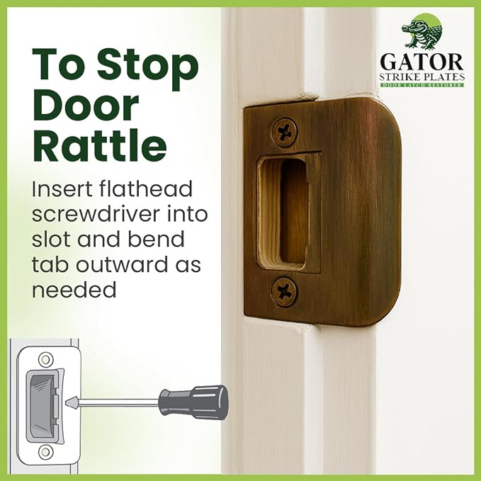 Gator Door Strike Plate 2-1/4" Latch Restorer, Antique Brass, No Chiseling - Image 3