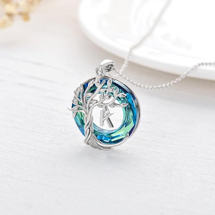 TOUPOP Gifts for Women Tree of Life Necklace 925 Sterling Silver Initial Pendant Family Tree Crystal Jewelry Valentine's Day Birthday Gifts for Her Mom Wife Girlfriend Daughter