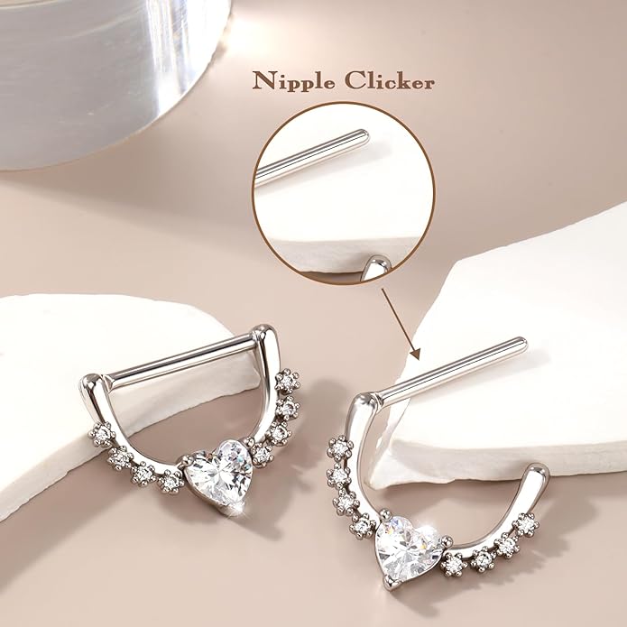 Melighting 14G Star Nipple Rings Steel 316L Nipple Piercing Jewelry Clear CZ Nipple Bars Clicker Nipple Barbell For Women Men 14mm