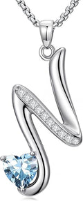 Valentines Day Gifts for Women Alphabet A to Z Initial Birthstone Pendant Necklaces for Women - 18k White Gold Plated Personalized Name Jewelry Valentine Mothers Day Birthday Gifts for Women Her Girlfriend