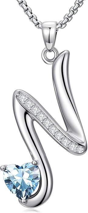 Valentines Day Gifts for Women Alphabet A to Z Initial Birthstone Pendant Necklaces for Women - 18k White Gold Plated Personalized Name Jewelry Valentine Mothers Day Birthday Gifts for Women Her Girlfriend