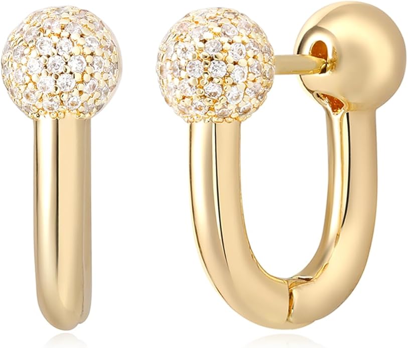 MYEARS Women Earrings Gold Huggie Hoop Ear Stud Cuff 14K Small Simple Hypoallergenic Everyday Jewelry