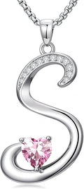 Valentines Day Gifts for Women Alphabet A to Z Initial Birthstone Pendant Necklaces for Women - 18k White Gold Plated Personalized Name Jewelry Valentine Mothers Day Birthday Gifts for Women Her Girlfriend