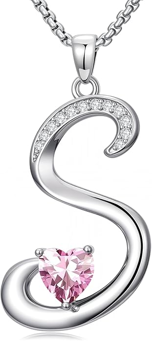 Valentines Day Gifts for Women Alphabet A to Z Initial Birthstone Pendant Necklaces for Women - 18k White Gold Plated Personalized Name Jewelry Valentine Mothers Day Birthday Gifts for Women Her Girlfriend