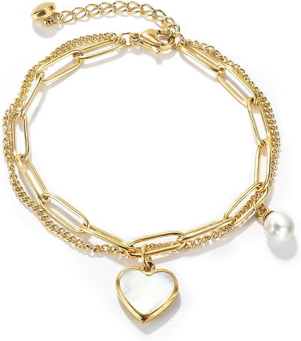 Emibele Heart Charm Bracelet for Women, Bible Verse Bracelet Stainless Steel 18K Gold Plated Bracelet Love Pendant Link Chain OT Clasp, Birthday Christmas Jewelry Gift for Mother Her