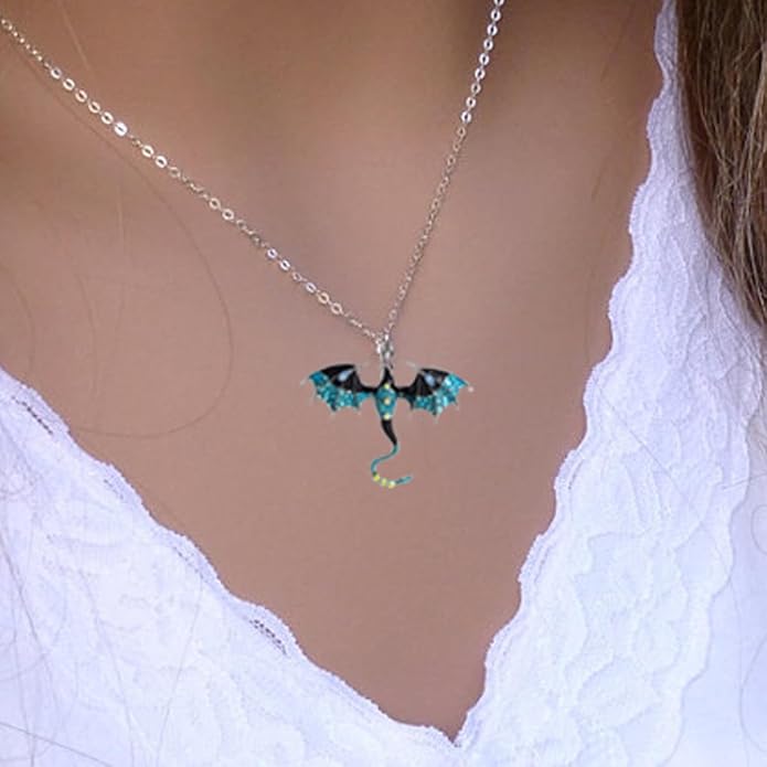 Rrdaily Gothic Dragon Necklace Crystal Enamel Dragon Pendant Necklace Vintage Dragon Animal Necklace Cartoon Flying Dragon Necklace Festival Birthday Jewelry for Men and Women