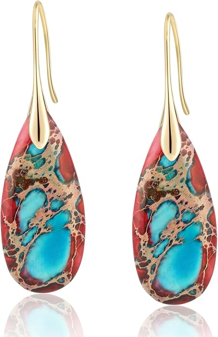 Natural Healing Stone Fishhoop Dangle Drop Earrings Statement Gold silver earrings