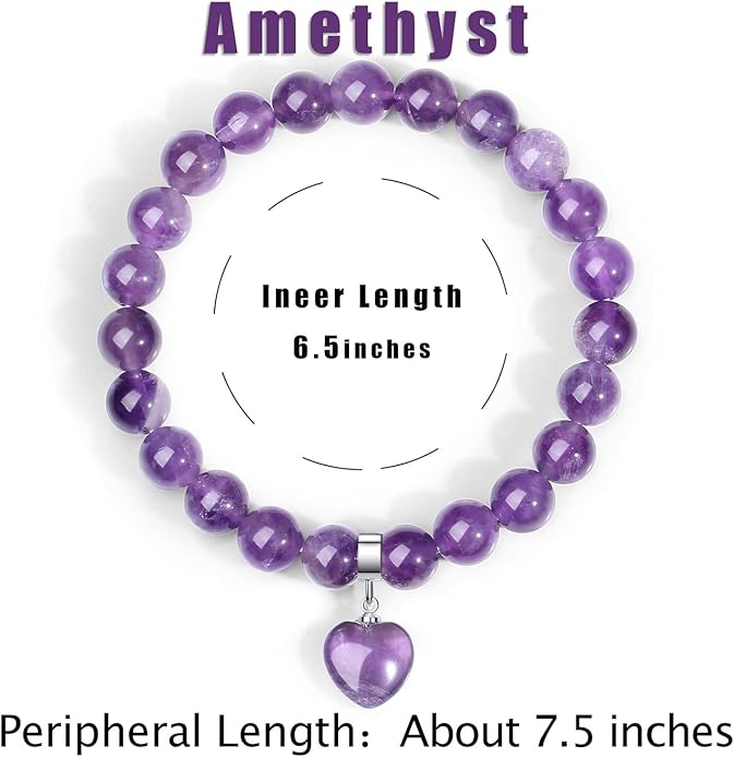 MAIBAOTA Healing Crystal Bracelet for Women, 8 mm Natural Gemstone Beaded Bracelet, Love Heart Bracelet Jewelry Gifts for Birthday Mothers Day Valentine's Day Anniversary