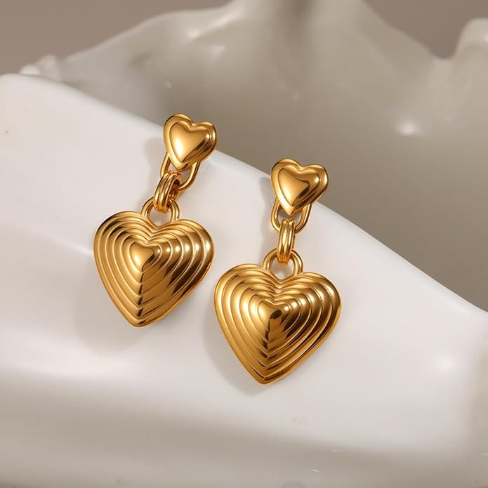 Black/White/Red/Green/Blue/Brown Heart Earrings for Women, Gold Plated Vintage Gold Earrings with Hypoallergenic Posts,Lightweight Black and Gold Dangle Statement Jewelry, Gift for Women—Girlfriend Wife Mom for Wedding, Party, Valentines Day Gifts for Her
