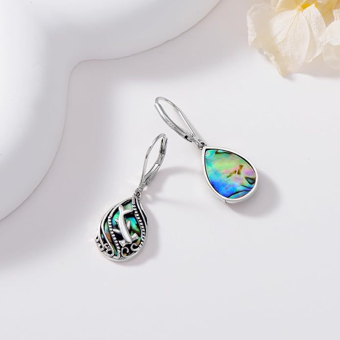 Animal Earrings 925 Sterling Silver Abalone Shell Dangle Drop Earrings Leverback Earrings Cute Animal Jewelry Gifts for Women Girlfriend