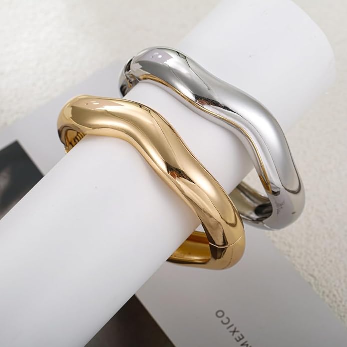 Gold/Silver Cuff Bangle Bracelets For Women Chunky Waterdrop Twisted Hinged Bangle Bracelets Minimalist Arm Cuff Bracelet Jewelry Gifts
